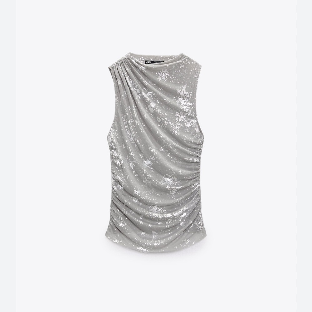 💟ZARA METALLIC PRINTED TULLE TOP